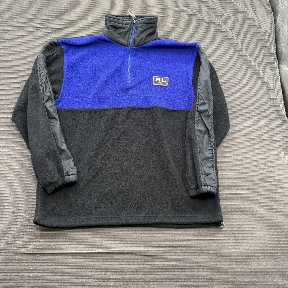 Ralph Lauren Polo Sport Pullover Mens Large Black Blue Fleece Half Zip RL Jacket